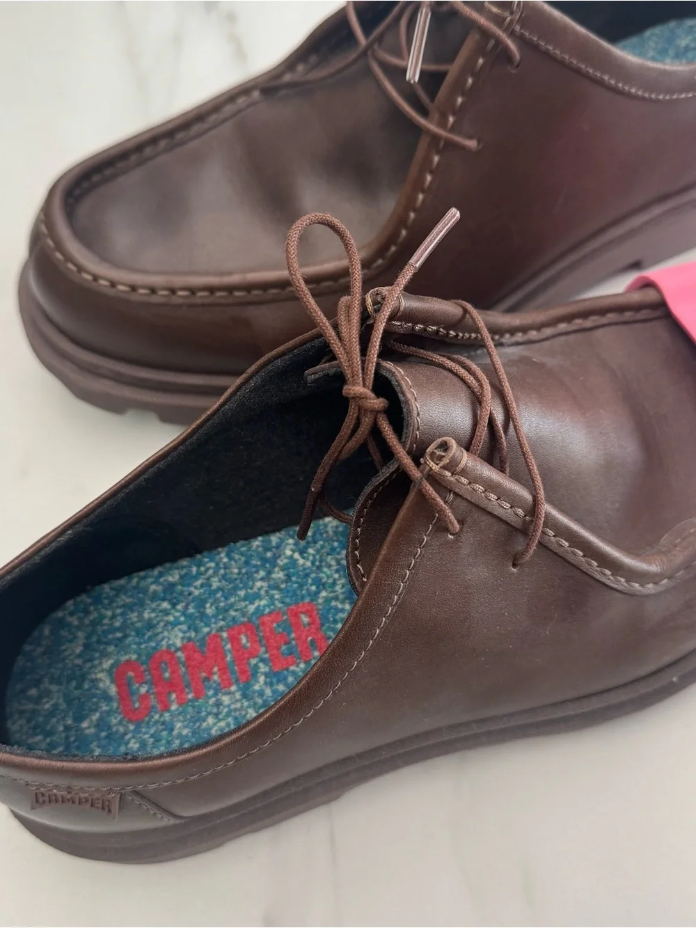 Camper Junction Brown Leather Shoes w/ Pink Removable Rubber Cap Toe – Size 10.5